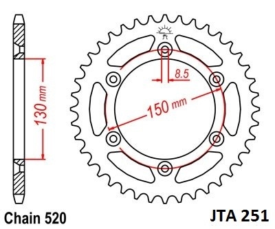Hliníková řetězová rozeta JT JTA 251-51 51 zubů, 520
