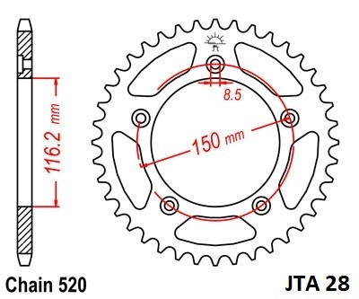Hliníková řetězová rozeta JT JTA 28-43 43 zubů, 520