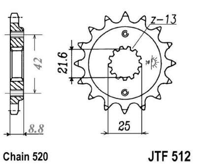 Řetězové kolečko JT JTF 512-15RB 15 zubů, 520 rubber cushioned