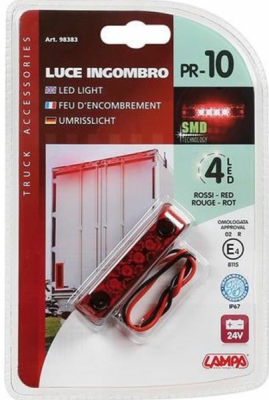 Světlo poziční boční 4 LED 24V PR-10 červené