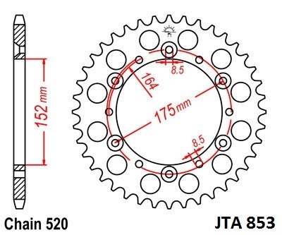 Hliníková řetězová rozeta JT JTA 853-49 49 zubů, 520