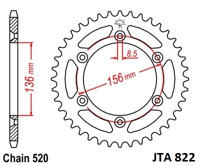 Hliníková řetězová rozeta JT JTA 822-50 50 zubů, 520