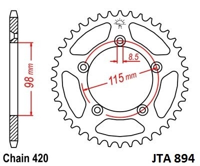 Hliníková řetězová rozeta JT JTA 894-50 50 zubů, 420