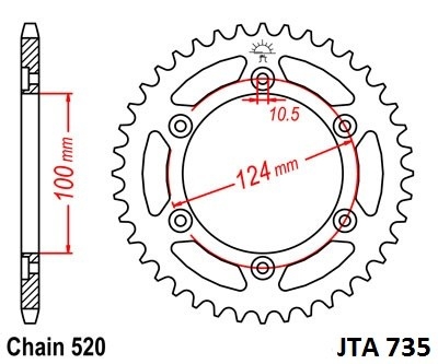 Hliníková řetězová rozeta JT JTA 735-37 37 zubů, 520