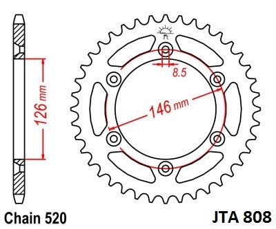 Hliníková řetězová rozeta JT JTA 808-48 48 zubů, 520