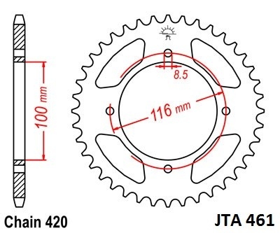 Hliníková řetězová rozeta JT JTA 461-50 50 zubů, 420