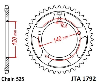 Hliníková řetězová rozeta JT JTA 1792-43 43 zubů, 525