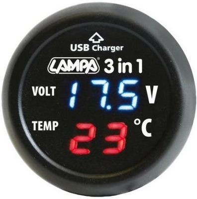 Tester baterie+teploměr+USB 2,1Ah 12/24V