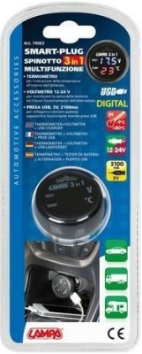Tester baterie+teploměr+USB 2,1Ah 12/24V