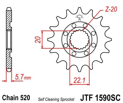 Řetězové kolečko JT JTF 1590-14SC 14 zubů, 521 Self Cleaning Lightweight