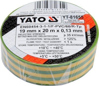 Yato Izolační páska elektrikářská PVC 19mm / 20m žluto-zelená
