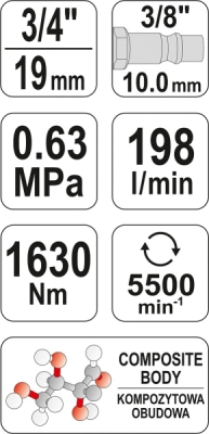 Yato YT-09571 pneumatický rázový utahovák 3/4" 1630 Nm, TWIN HAMMER