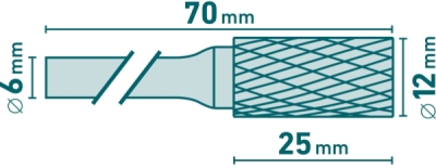 Fréza karbidová, válcová s čelním ozubením, pr.12x25mm/stopka 6mm, sek střední EXTOL INDUSTRIAL