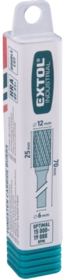 Fréza karbidová, válcová s čelním ozubením, pr.12x25mm/stopka 6mm, sek střední EXTOL INDUSTRIAL