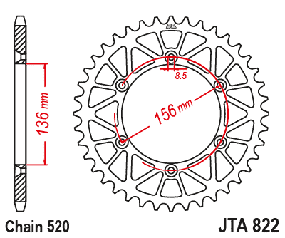 Hliníková řetězová rozeta JT JTA 822-53 53 zubů, 520