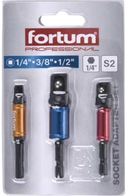 Adaptéry do vrtačky s otoč.úchytem 3ks, 1/4"-3/8"-1/2", S2 FORTUM