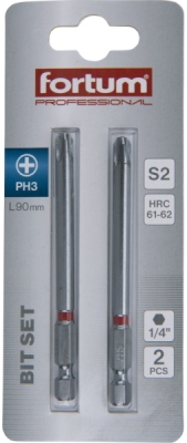 Hrot křížový phillips, sada 2ks, PH 3x90mm, S2 FORTUM