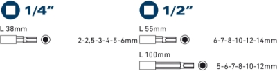 Hlavice zástrčné Imbusové, sada 18ks, 1/4", 1/2" FORTUM