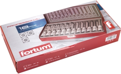 Hlavice zástrčné Imbusové, sada 18ks, 1/4", 1/2" FORTUM