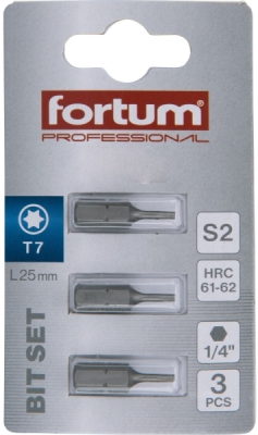 Hrot TORX 1/4", sada 3ks, T7x25mm, S2 FORTUM
