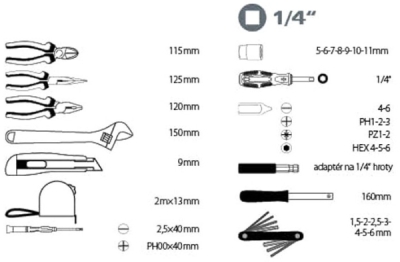 EXTOL CRAFT sada nářadí 35ks, 1/4", 6581