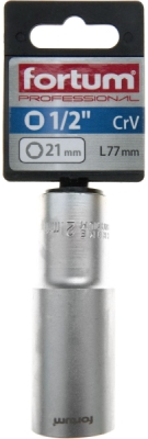 Hlavice nástrčná prodloužená 1/2", 21mm, L 77mm FORTUM