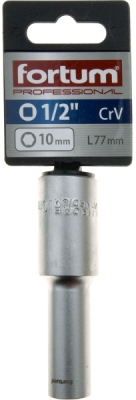Hlavice nástrčná prodloužená 1/2", 10mm, L 77mm FORTUM