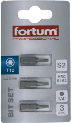 Hrot TORX, sada 3ks, T 10x25mm, S2 FORTUM