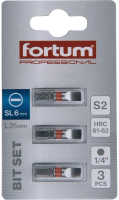 Hrot plochý sada 3ks, 6x25mm, S2 FORTUM