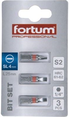 Hrot plochý sada 3ks, 4x25mm, S2 FORTUM