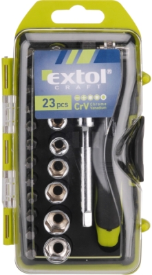 EXTOL CRAFT šroubovák ráčnový s ořechy a hroty, sada 23ks, 53090