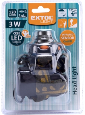 Čelovka 120lm CREE s IR čidlem, CREE 3W XPE LED EXTOL LIGHT