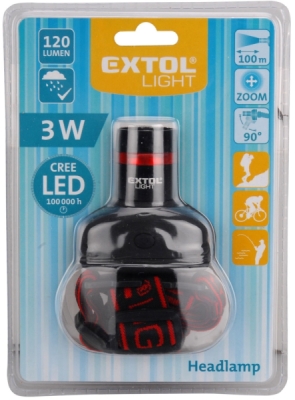 Čelovka 120lm CREE, 3W CREE LED, hliník a ABS plast EXTOL LIGHT