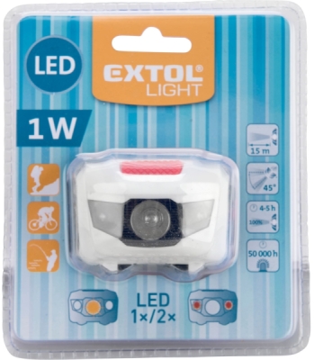 Čelovka 40lm, 1W + 2 červené LED, ABS plast EXTOL LIGHT