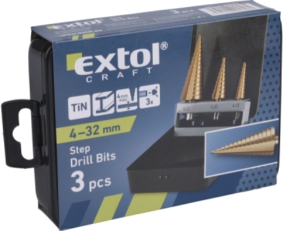 EXTOL CRAFT vrtáky stupňovité, sada 3ks, ∅4-12/1mm, ∅4-20/2mm, ∅4-32/2mm, 20090