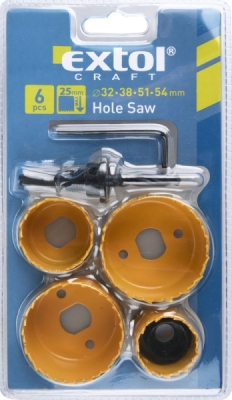 EXTOL CRAFT vrtáky vykružovací korunkové, 4 průměry, ∅32-54mm, HSS/Bi-metal, 1808