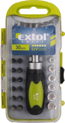EXTOL CRAFT šroubovák ráčnový s ořechy a hroty, sada 30ks, 53091