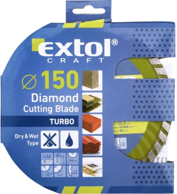 EXTOL CRAFT kotouč diamantový řezný, turbo - suché i mokré řezání, 150x22,2mm, 108853