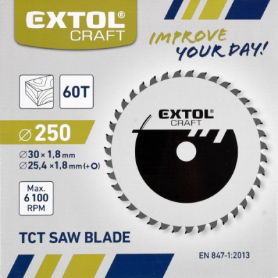 EXTOL CRAFT kotouč pilový s SK plátky, 250x1,8x30mm, 60T, 19113