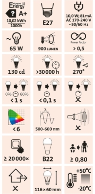 Žárovka LED klasická, 9W, 800lm, E27, teplá bílá EXTOL LIGHT