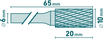 Fréza karbidová, valcová s čelným ozubením, pr. 10x20mm/stopka 6mm, sek stredná EXTOL INDUSTRIAL