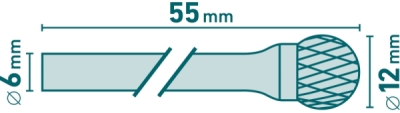 Fréza karbidová, kulová, pr.12mm/stopka 6mm, sek střední EXTOL INDUSTRIAL