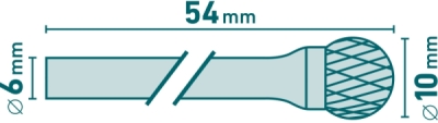 Fréza karbidová, kulová, pr.10mm/stopka 6mm, sek střední EXTOL INDUSTRIAL