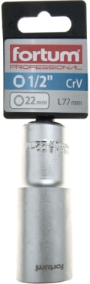 Hlavice nástrčná prodloužená 1/2", 22mm, L 77mm FORTUM