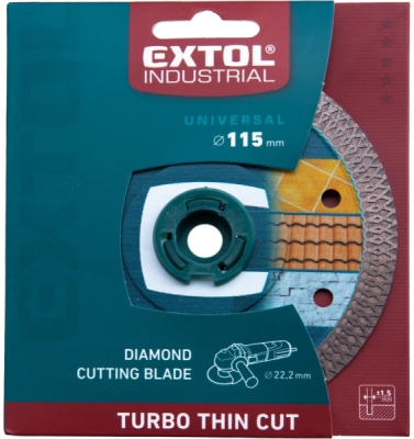Kotouč diamantový řezný, turbo Thin Cut, suché i mokré řezání, ⌀115x22,2x1,5mm EXTOL INDUSTRIAL