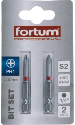 Hrot křížový phillips, sada 2ks, PH 1x50mm, S2 FORTUM
