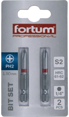 Hrot křížový phillips, sada 2ks, PH 2x50mm, S2 FORTUM