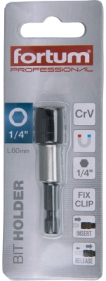 Držák hrotů do vrtačky, 1/4"x60mm, Fix-Clip, CrV FORTUM