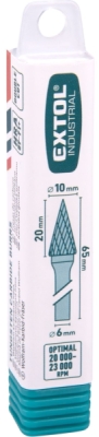 Fréza karbidová, konická-jehlan, pr.10x20mm/stopka 6mm, sek střední EXTOL INDUSTRIAL