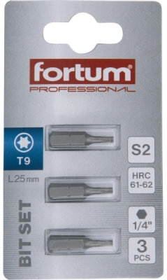 Hrot TORX, sada 3ks, T 9x25mm, S2 FORTUM